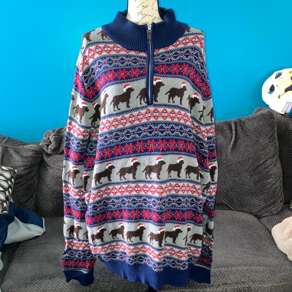 The Foundry Supply Co. Christmas Holiday Dog 1/4 Zip Sweater, 2XL